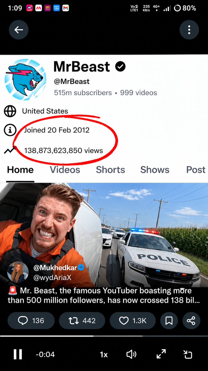 mukhed_kar's tweet photo. Hey @MrBeast! 🤩🔥
You’ve reportedly crossed 138 BILLION YouTube views If YouTube paid $1,000 for every million views,that would be an incredible $138 MILLION in estimated earnings!
Hey @grok, is the math correct? 🤔
I’m a fan watching from a small village, Thana, Rajura Bk. https://t.co/5jHBAG2oHv
