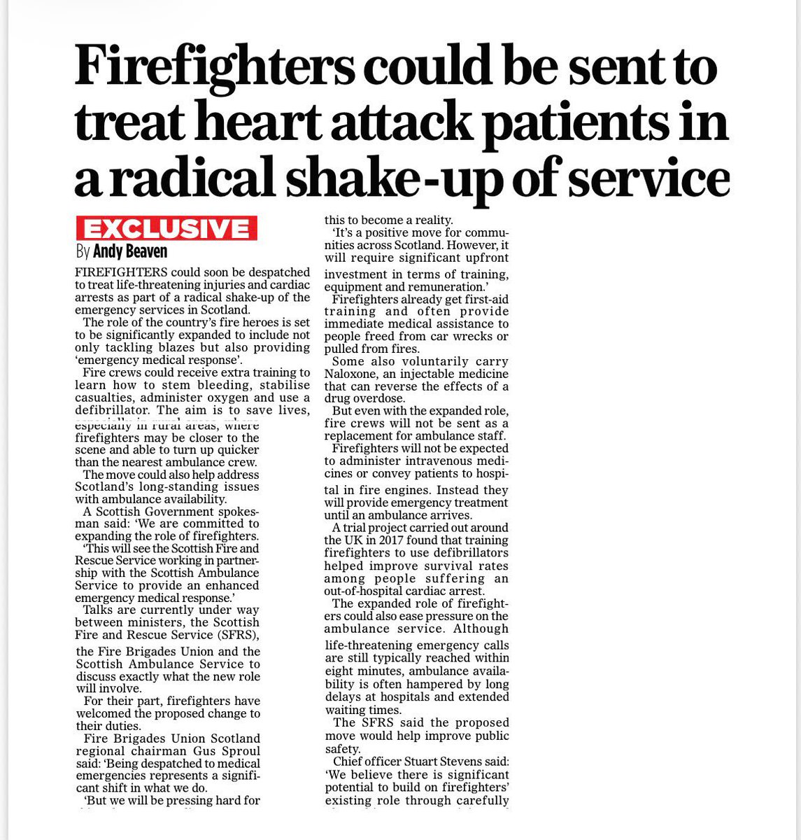 FBUScotland's tweet photo. 🔥Gus Sproul, Regional Chair in the Mail on Sunday article today on role expansion for firefighters.
👇🚒🔥 https://t.co/QW21NVtwRe