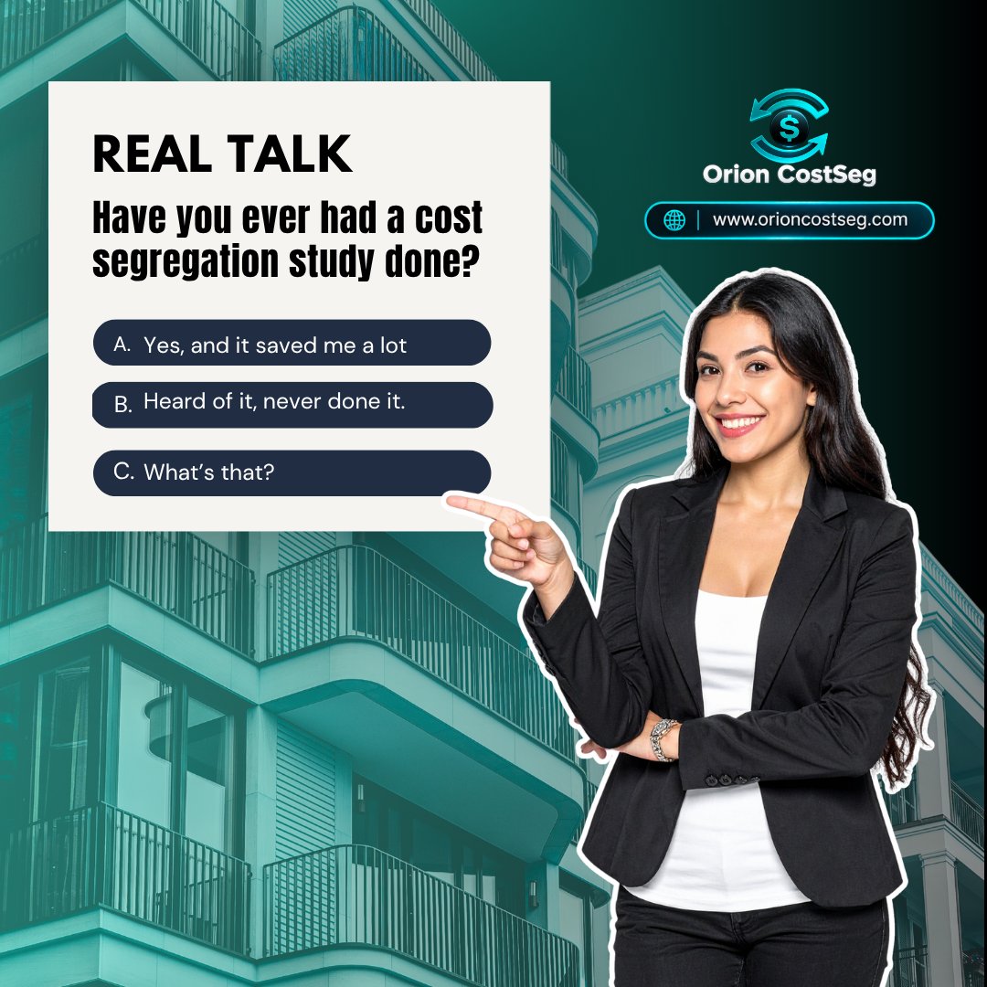 Orioncostseg's tweet photo. Poll: have you ever had a cost segregation study done on your property?
.
.
.
.
Vote below 👇
#property #costsegregationstudy #costseg https://t.co/jiSTZivMNW
