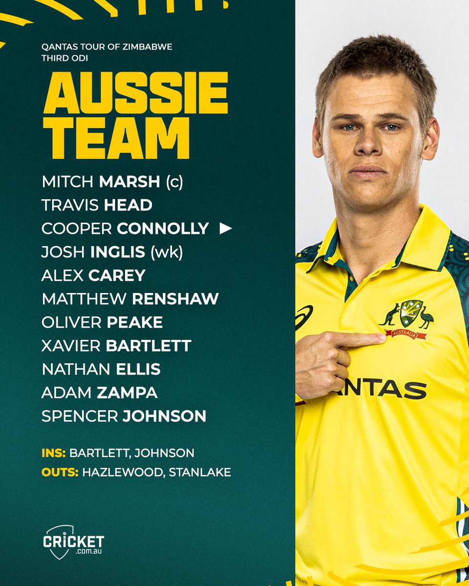Sumit___49's tweet photo. Two changes for Australia today while both Xavier and Johnson is back!!
#ausvszim #australia #head #marsh #zampa #odi #cwc #sports https://t.co/L6kUcpLbNE