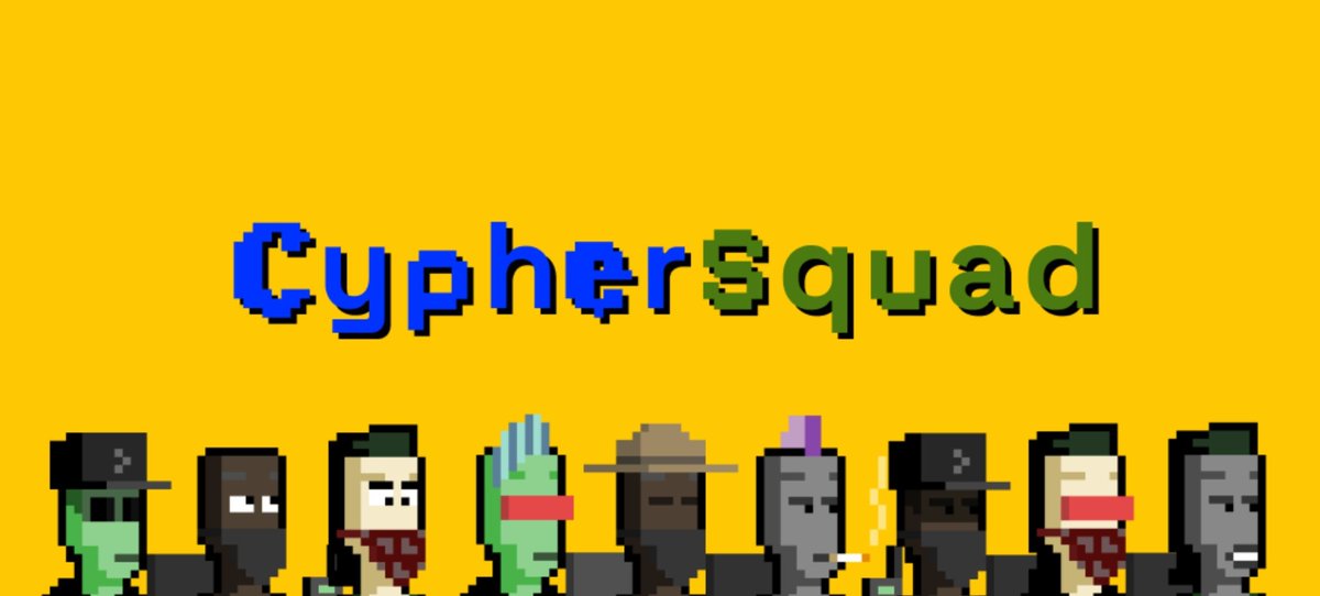 Nasky303's tweet photo. giving out 10 gtd spots for cypher upcoming mint. 

cyphersquad is a collection of 6,000 pixel art hackers on zcash. 

mint details 
◦supply: 6,000
◦price: free
◦chain: zcash
◦date: 22 Sep, 5pm utc

to enter:
▸ follow @CypherSquadZec + @Nasky303
▸ like & rt cyphersquad pinned post. 
▸ drop zec (u1) address below. 

⏰ winners in 6 hrs.