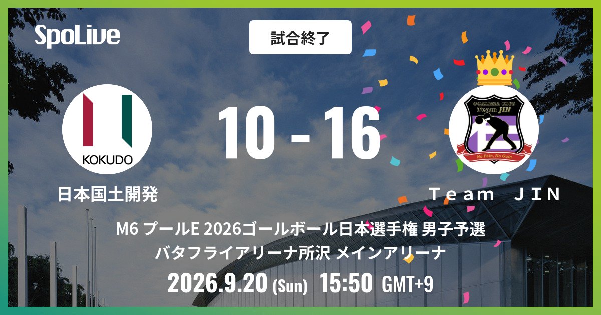 goalballjpn's tweet photo. ＼2026 日本ゴールボール 選手権大会 男子予選大会／
日本国土開発 vs Ｔｅａｍ　ＪＩＮ @ バタフライアリーナ所沢 メインアリーナ
試合終了: 日本国土開発 10 - 16 Ｔｅａｍ ＪＩＮ
Ｔｅａｍ　ＪＩＮの勝利です。

#M6プールE2026ゴールボール日本選手権男子予選
#ゴールボール #Goalball #日本ゴールボール選手権 #パラスポーツ #SpoLive