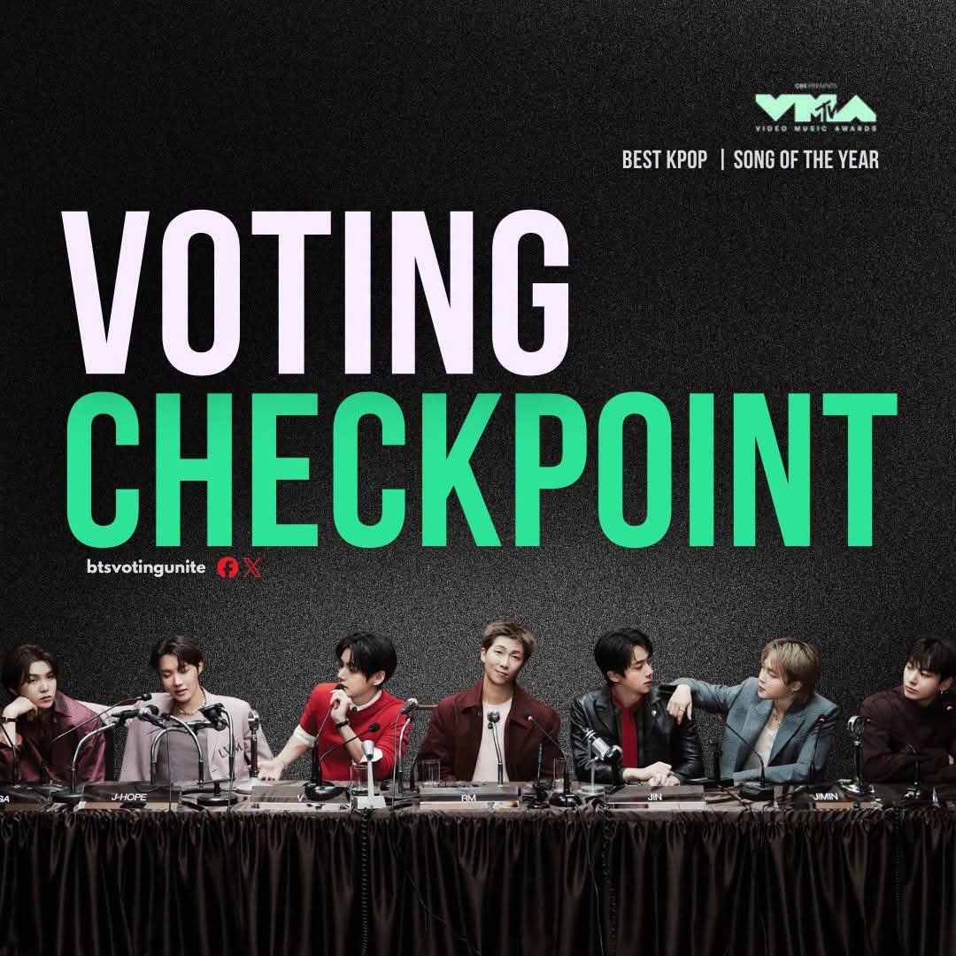 btsvotingunite's tweet photo. 🛑✋ ARMY VOTING CHECKPOINT!

🏆 VMAJ — Video of the Year (https://t.co/WzQK64Ehou)
▶️ One vote per device.

🏆 VMA — Best K-Pop &amp; Song of the Year
(https://t.co/rSq5aFAema)
▶️ 10/20 votes per account.

🏆 FMA — International Artist (https://t.co/ayuMdRGREk)
▶️ Unli voting. https://t.co/NJcxzhULdK