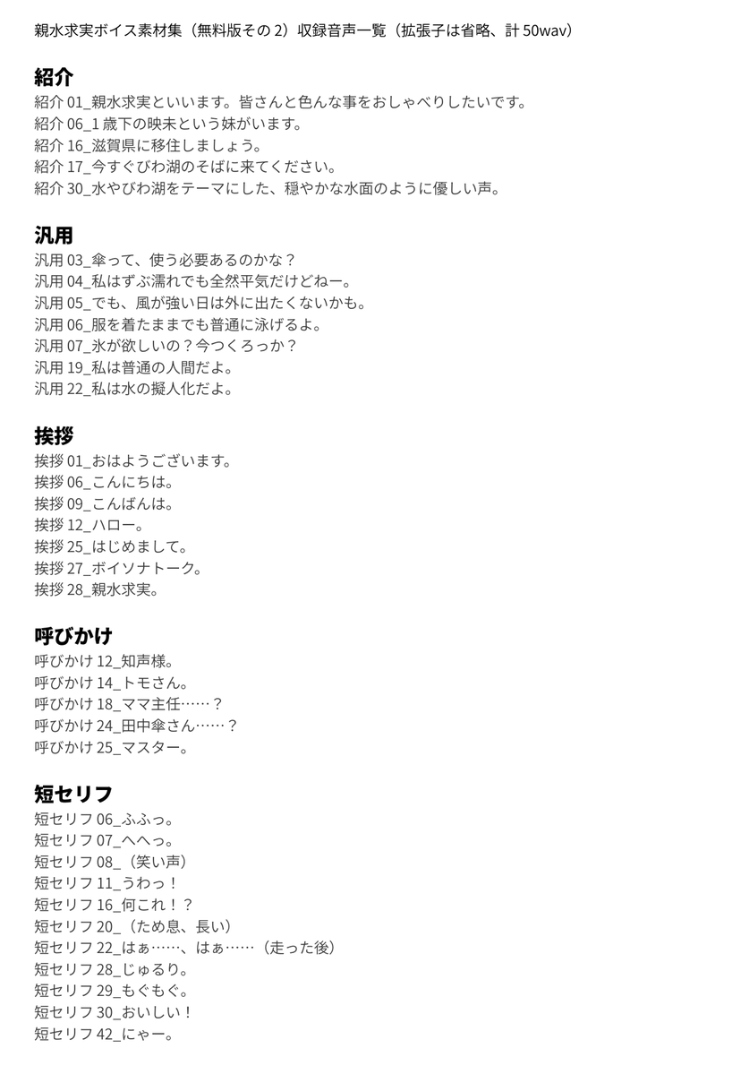 oyasuipj's tweet photo. 現在、おやすいプロジェクト公式ショップでは親水求実ボイス素材集（無料版）をその1から3まで配布中です！

今のところ、合計110wavありますので、公開中のPSD立ち絵と併せて、ぜひご利用ください！
ショップはこちら↓
https://t.co/GmooiRG1Ky https://t.co/9YuAf55Ckp