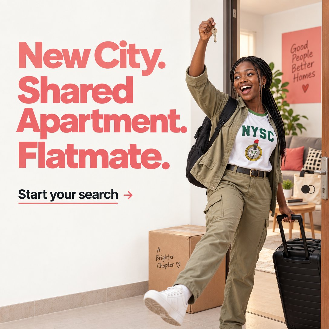 flatmateNG's tweet photo. Relocating for work, school or NYSC? Flatmate helps you find compatible flatmates and shared apartments across all 36 Nigerian states, with every user ID verified. Start your search. #PropTech #FlatmateSearchNigeria #Flatmatefinder https://t.co/chhtPEVhn9