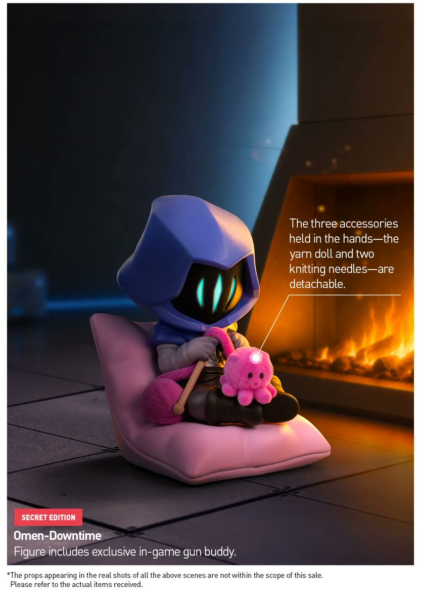 VALO2ASIA's tweet photo. Pop Mart VALORANT Classic Agents Series Figure // Omen-Downtime [SECRET FIGURE]

The secret Omen-Downtime figure has a 1-in-144 chance of appearing. Pulling it also gets you an exclusive in-game Gun Buddy.

Part of a blind box series featuring 12 different figures, plus one secret figure.

The collection will launch globally starting September 25. Check your local Pop Mart account for exact release times and details.