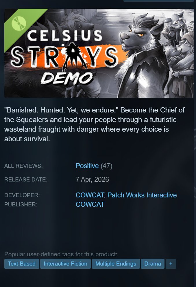 COWCATGames's tweet photo. Just 3 more demo reviews needed to reach "Very positive"! Can anyone help? (direct link below) https://t.co/Q2r9hALRRH