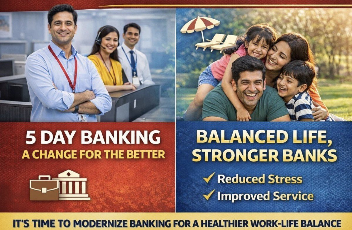 PUSHKARPANDEY27's tweet photo. Bankers serve the nation every working day. We deserve time for our families, health and life beyond work.

5-Day Banking = Better Work-Life Balance + Better Banking.

Make it happen now.

#5DayBankingNow
@CBOAofficial @UFBUIndia @aiboc_in @rupamsmail @DFS_India @ChiefIba https://t.co/uMTOia57kd
