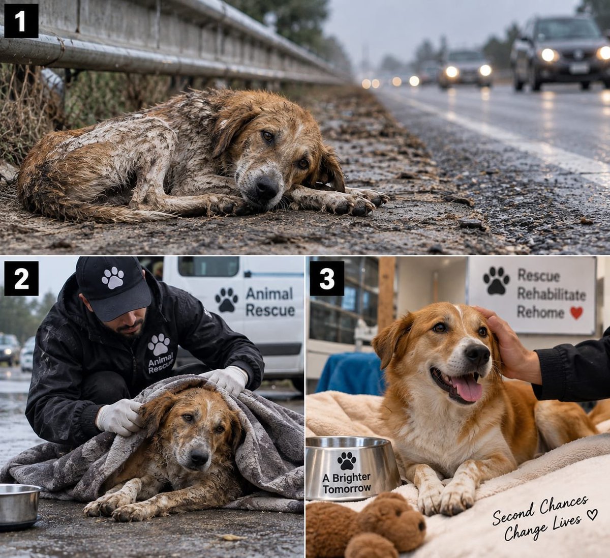 Kindhandss's tweet photo. 🐶 He Was Too Weak To Stand… But He Still Lifted His Head When Help Arrived

He was lying beside the roadside, barely moving.

His body was thin, his fur was covered in dirt, and he looked completely exhausted. People had passed him many times, but nobody knew how long he had been there.

Then someone stopped.

The dog tried to stand.

He could not.

He simply lifted his head and looked at the person standing in front of him.

That was enough.

He was carefully taken somewhere safe and given water, food, warmth, and medical attention. The first hours were difficult because his body had become dangerously weak.

But he kept fighting.

Slowly, he began eating.

Then he started standing.

A few days later, his tail moved for the first time.

It was only a small wag, but it meant everything.

The dog who once could not lift his body was finally walking again.

He had not lost his will to live.

He had only been waiting for someone to give him a reason to keep going.

Sometimes rescue does not begin with a miracle.

It begins when one person stops beside the road and says:

“You are coming with me. You are not alone anymore.” ❤️🐾

#DogRescue #AnimalRescue #SaveDogs #RescueStory #BeKindToAnimals