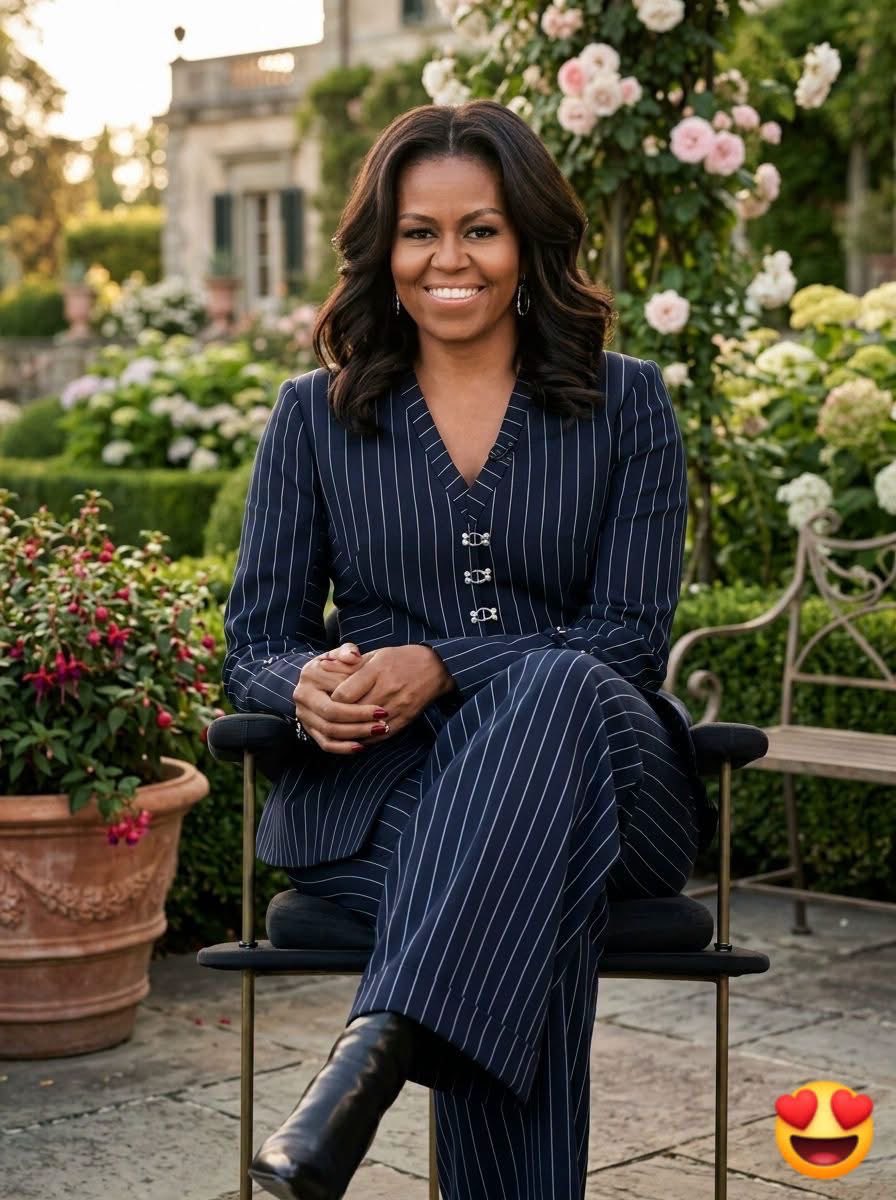 AuthorJoeNBrown's tweet photo. This picture reminds me of when we had a Rose Garden 🪴🌹🥀🪏  at the White House 🏛️. Simplicity is the ultimate sophistication. A portrait of elegance💙.

#MichelleObama #RoseGarden #TimelessElegance #ClassyLook #PinstripeSuit #WomenInspiration #FirstLady #ElegantVibes #Graceful https://t.co/4KORVqxGDe