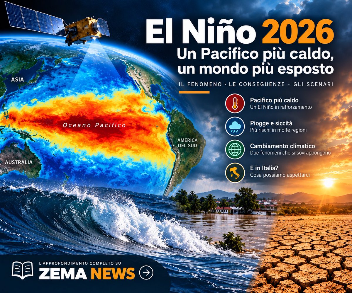 ZEMASAS's tweet photo. 🌊 El Niño 2026 si rafforza.
Cosa sappiamo e quali sono gli scenari per i prossimi mesi? E per Italia e Mediterraneo?

🔎 ZEMA News
https://t.co/l5AOFc57x2

#ElNino #Clima #ZEMANews https://t.co/2crIeXCKaV