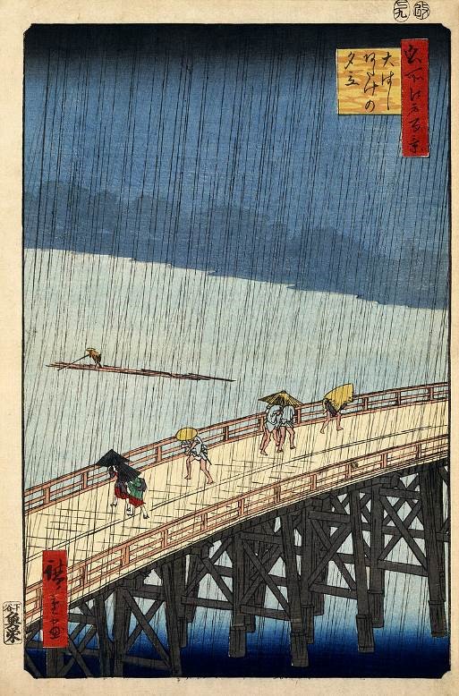 artinsociety's tweet photo. Van Gogh never stopped learning from his favourite artists ~ he painted his ‘Bridge in Rain’ (1887) as an acknowledged tribute to Hiroshige’s woodblock print ‘Sudden Shower over Shin-Ōhashi Bridge’ (1857) https://t.co/U8yVEZwc9W https://t.co/RTA5x1Fbr8