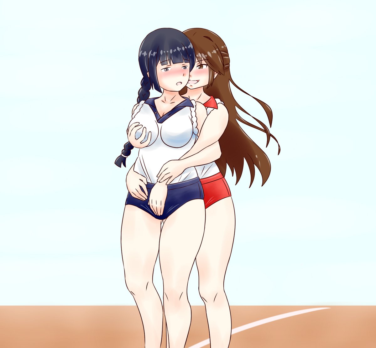 robert2382019's tweet photo. 百合ブルマ相撲の短編です｡
オリキャラの瀧沙夜(たきさや･ロング)と
七津忍(ななつしのぶ･眼鏡おさげ)です｡
(最後は眼鏡ハミパン無し)
忍は既に沙夜に堕とされていますが
沙夜は更なる高みを目指しています…
次はちゃんと相撲の取組してる絵を描きます(^^;
#オリキャラ　#ブルマ　#女相撲　#百合 https://t.co/WFfgl8B5YA