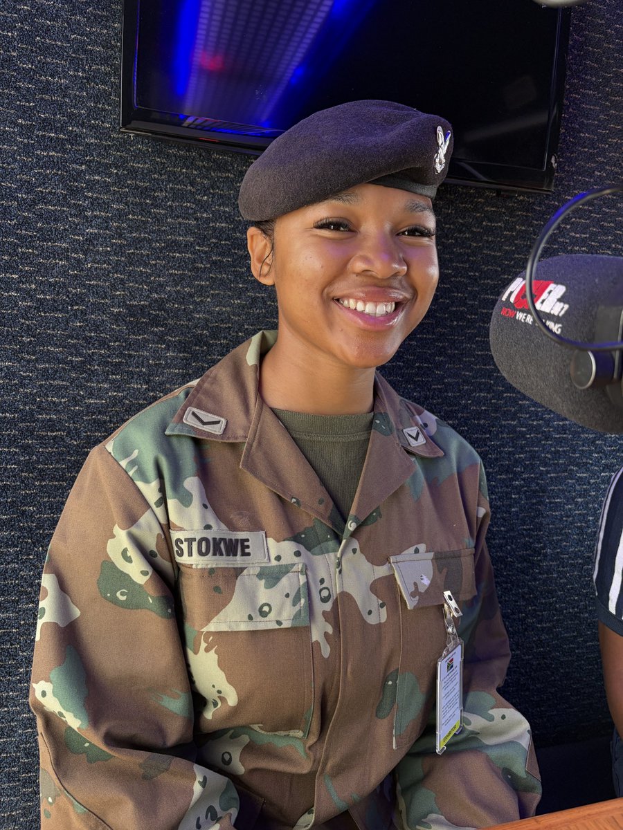 Powerfm987's tweet photo. ON AIR: The Africa Aerospace and Defence (AAD) Exhibition 2026.

@sellohatang is in conversation with Lance Corporal Naledi Stokwe - SA Army

#POWERWeek 
#AAD2026
@SANDF_ZA https://t.co/VpxB3YgvlE
