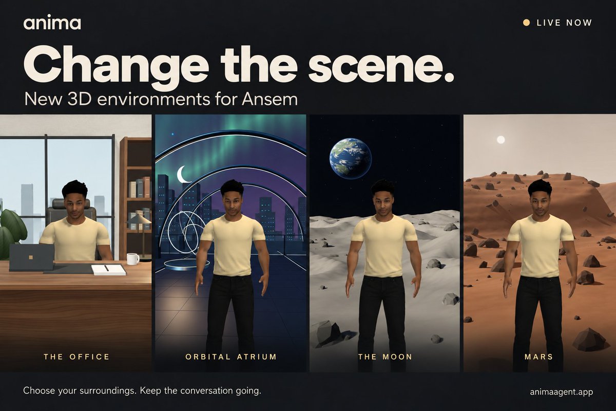 AnimaAgent's tweet photo. the first update of today's batch, 3d environments!

4 new fully 3d scenes, including day and night for the new 3d city. https://t.co/xBHfJYAbZd