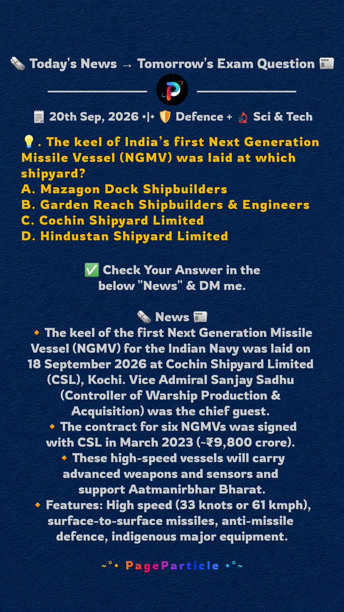PageParticle's tweet photo. 🗞️ Today's News → 
Tomorrow's Exam Question 📰
📌 2026-Sep-20 | #153 

#CurrentAffairs #PageParticle  #ScienceAndTechnology #Defence https://t.co/ib4jr01Tam