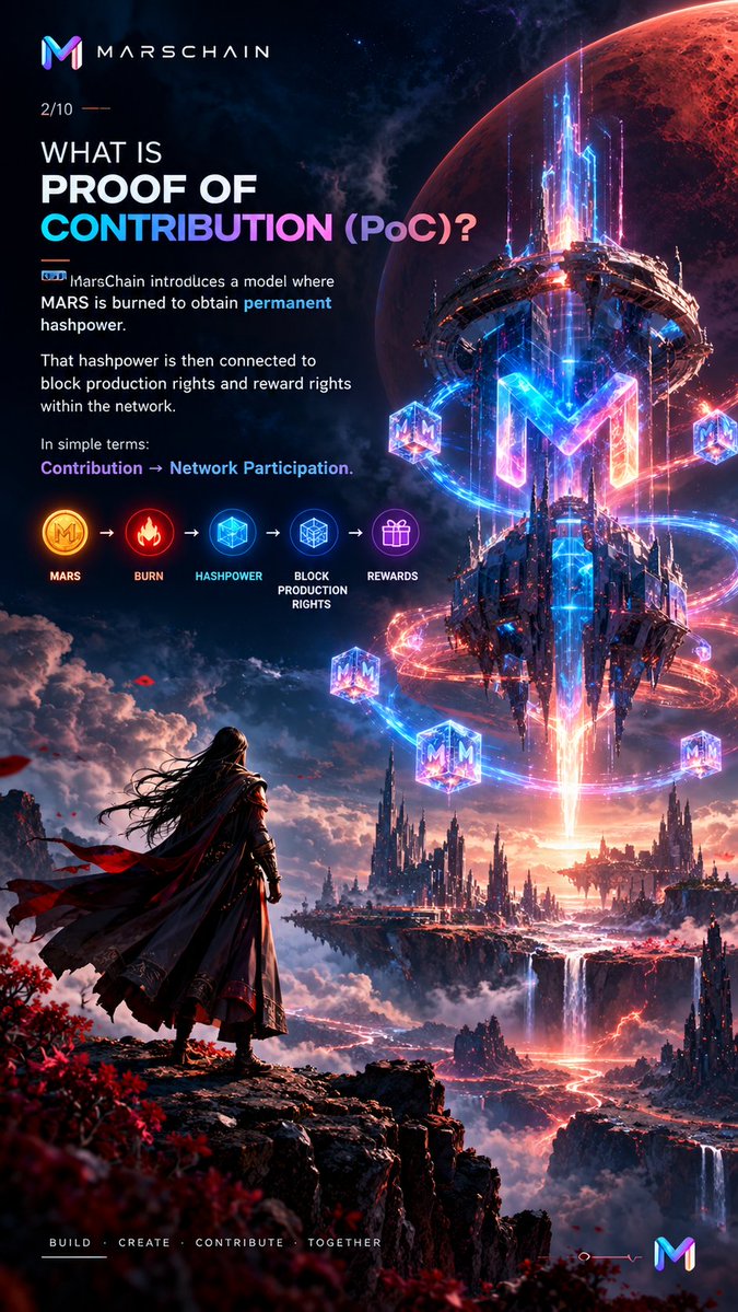 cryptoname_web3's tweet photo. @MarsChainDAO Proof of Contribution (PoC)

MarsChain introduces a model where MARS is burned to obtain permanent hashpower

That hashpower is then connected to block production rights and reward rights within the network

In simple terms :

Contribution → Network Participation https://t.co/aFjId4Kupq