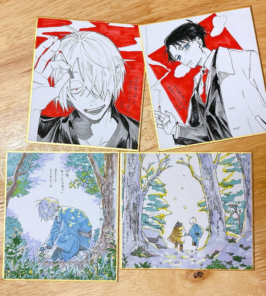 yosio_re's tweet photo. 息抜きに描いてた色紙が溜まったからスパークで机の端に置きますね！　頒布方法は考えます https://t.co/dqGF6aiWFb