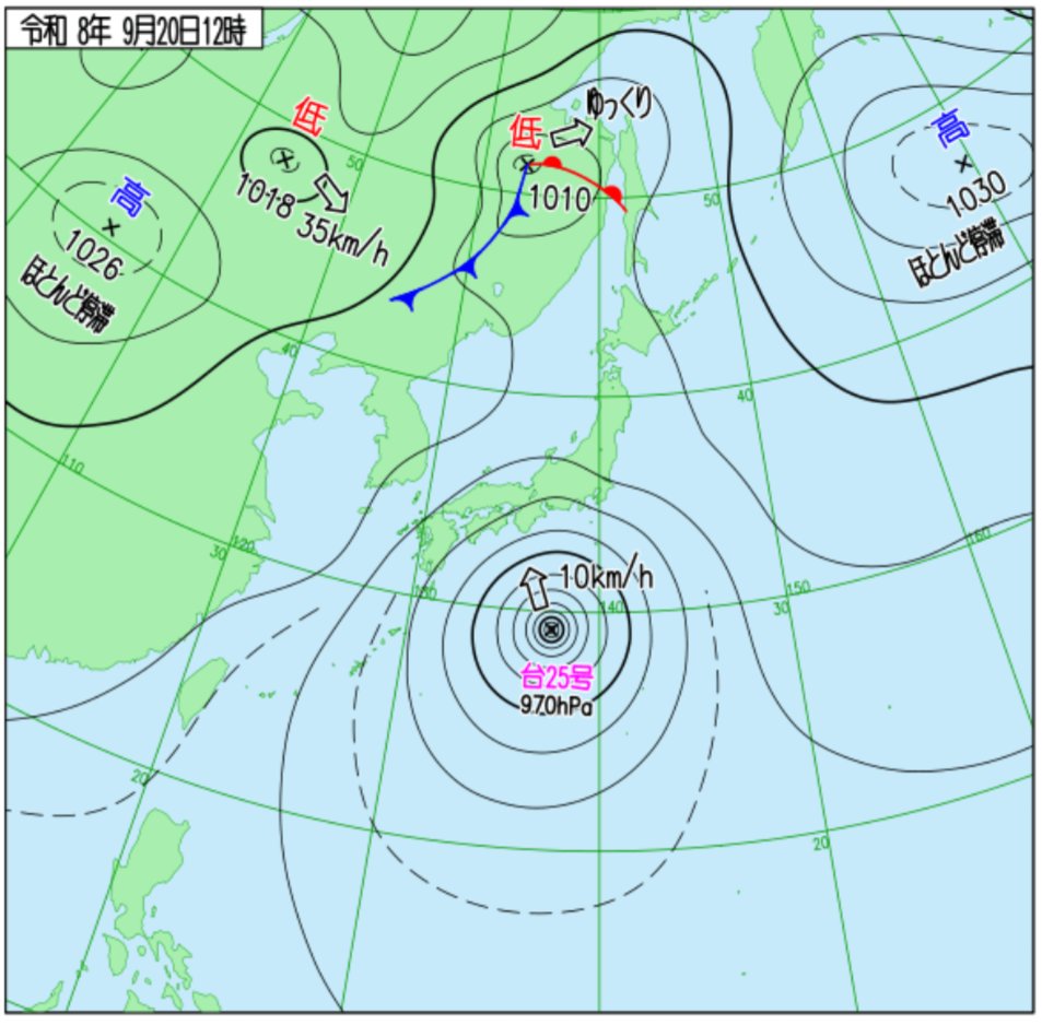 Tou8ma_Mi7zuki's tweet photo. 《承前》
 = 基本情報 = 
① #中心気圧⦅#CP⦆:970hPa [("16"→)#7]🌈
＋
② #進行速度⦅#MS⦆:⦅北北西⦆ 10㎞/h [#1]🦩
＋
③ #最大風速⦅#MIWS⦆:35m/s [#8]🐝(🔶🔶) ＊
＋
④ #最大瞬間風速⦅#MIWS⦆:50m/s [#5]★
⇩ … 〔 ↡ 串刺し演算 ↡ 〕
♠️#禍薔薇暫定値🔢:[#KBR_❶]:[("21"→)#3]♣️ https://t.co/sa8QBmQglr