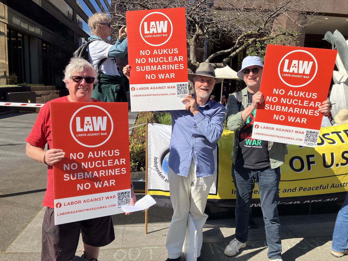 LabAgainstWar's tweet photo. At today’s International Day of Peace Rally to End AUKUS @JackHoward1938 speaks on behalf of Labor Against War.

The case build every day for Australia to withdraw from AUKUS, which is dragging us towards another US-led war. https://t.co/vBejm0KY4e