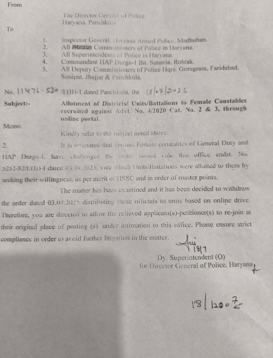 vikashkarayla's tweet photo. R/Sir, how much longer do we have to wait? In 2025, DGP Haryana corrected a similar cadre-allocation error by quashing the order and issuing a fresh list as per HSSC recommendations and rules. We request similar correction in Patwari department allocation. 🙏🏻 @yashpalmurar https://t.co/16STblstHc