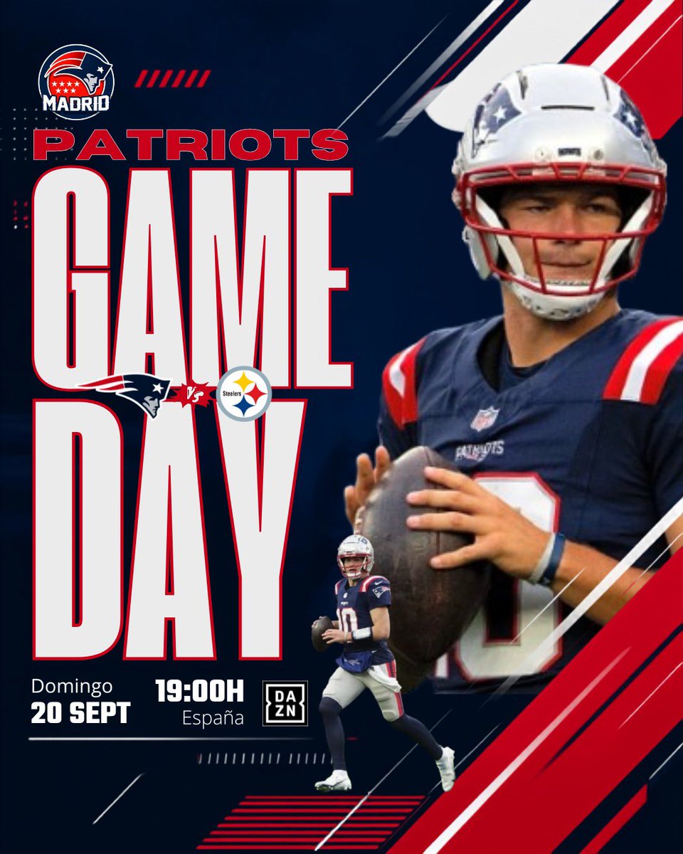 PatriotsMadrid's tweet photo. ¡GAME DAY! 🏈💙❤️

HOY JUEGAN LOS PATRIOTS a las 19:00h (España). ¡Solo nos vale la victoria! 🙌

Analizamos las claves del partido en la previa escrita en @patriotsespanol 📖👇
🔗 https://t.co/BAqk5Ce2vh

#PITvsNE #Nepats #NFL