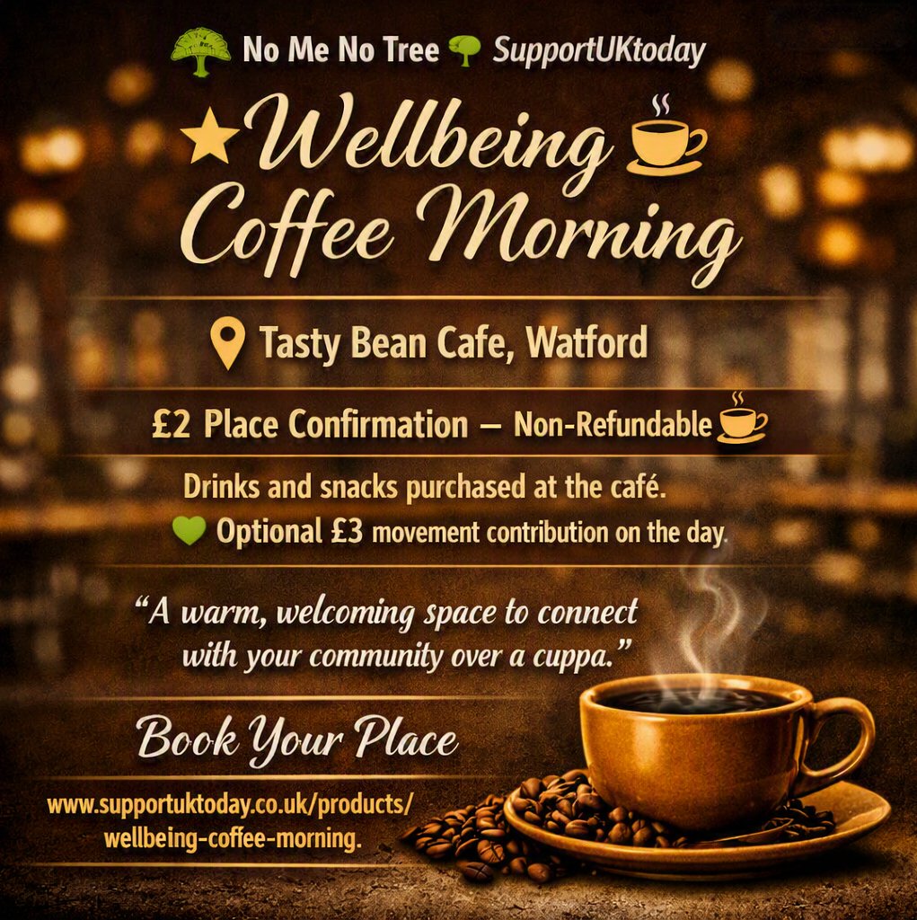 SportMeToday's tweet photo. Wellbeing Coffee Morning — Wednesday ☕

Join us for connection, calm and community at @TastyBeanCafe.

Please book online.
👇 https://t.co/SxVHUKydmJ  

#SupportUKtoday #impACT #Wellbeing #MentalHealthMatters #Support #Awareness https://t.co/O81tBAJpJE