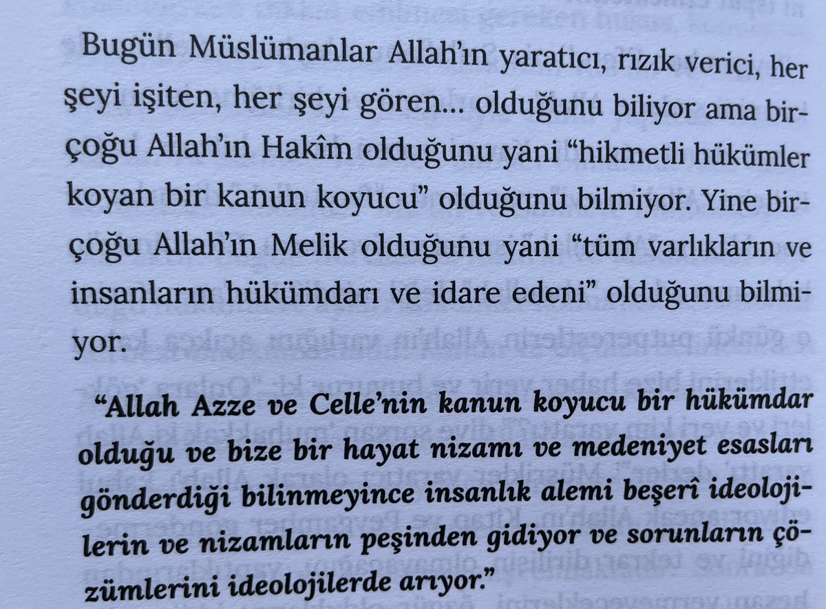 Yakupsahinfv's tweet photo. Bugün Müslümanlar Allah’ın yaratıcı, rızık verici, her şeyi işiten, her şeyi gören… olduğunu biliyor ama bir çoğu Allah’ın Hakim olduğunu yani “hikmetli hükümler koyan bir kanun koyucu” olduğunu bilmiyor.

#HocamlaOkuyorum https://t.co/G7aDmXpB2f
