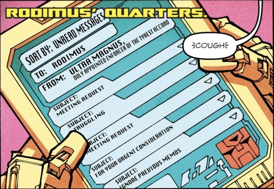 00fishcake's tweet photo. it always makes me laugh that Rodimus is only checking Magnus’ unread messages after he gets fatally wounded and disappears 😭😭😭😭 https://t.co/gk1wG4Zgpc