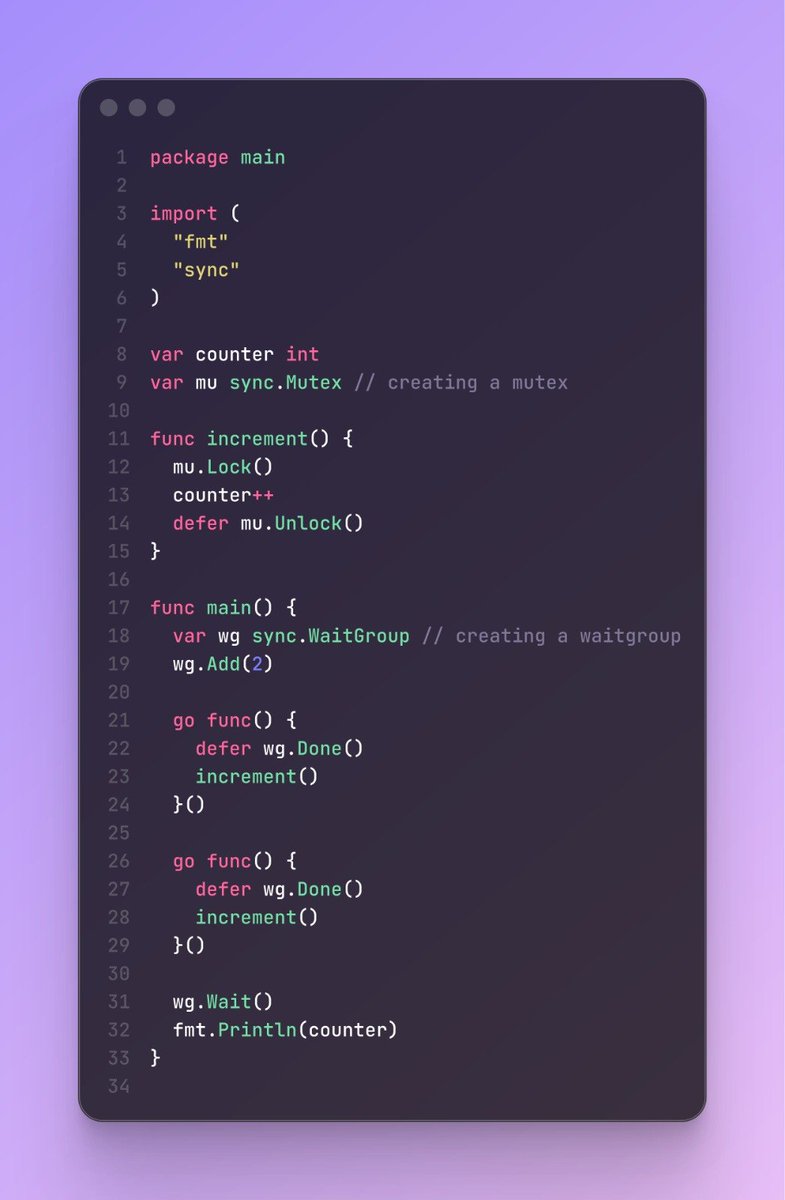 indieDev_ut's tweet photo. Programming Concepts #03 _ 🚀

!> Go WaitGroups + Mutex

WaitGroup → waits for goroutines to finish.
Mutex → protects shared data from concurrent access.

Together:
Goroutines → Safely work → Wait → Continue

#Golang #100DaysOfCode https://t.co/8bJ1JyoPu9