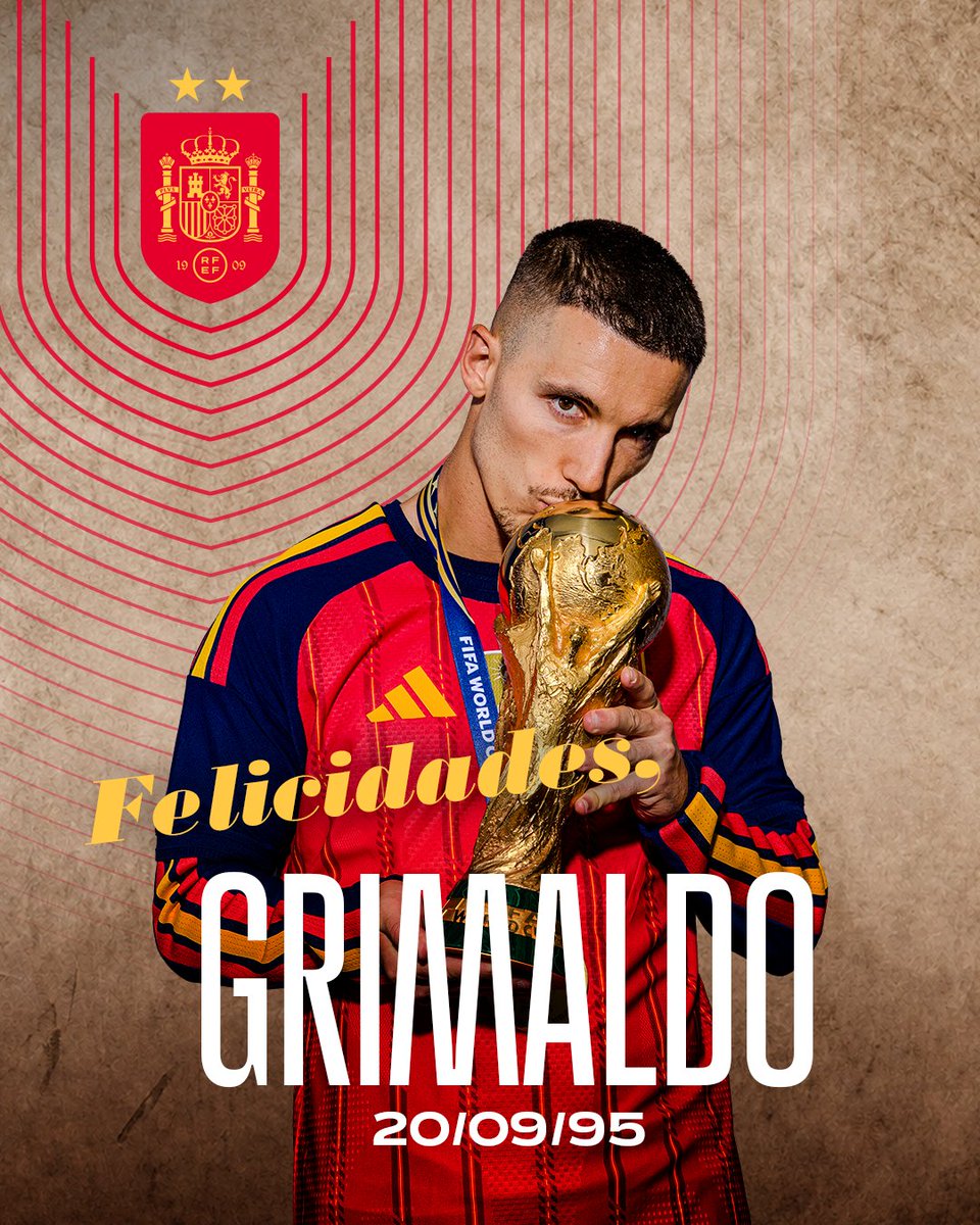 SEFutbol's tweet photo. 🤩 Un bicampeón está de cumpleaños. 

🏆 #EURO2024
🏆 #CopaMundialFIFA 2026  

🎂 ¡Feliz cumpleaños, @grimaldo35!  

#VamosEspaña https://t.co/TJ5i1kZilS
