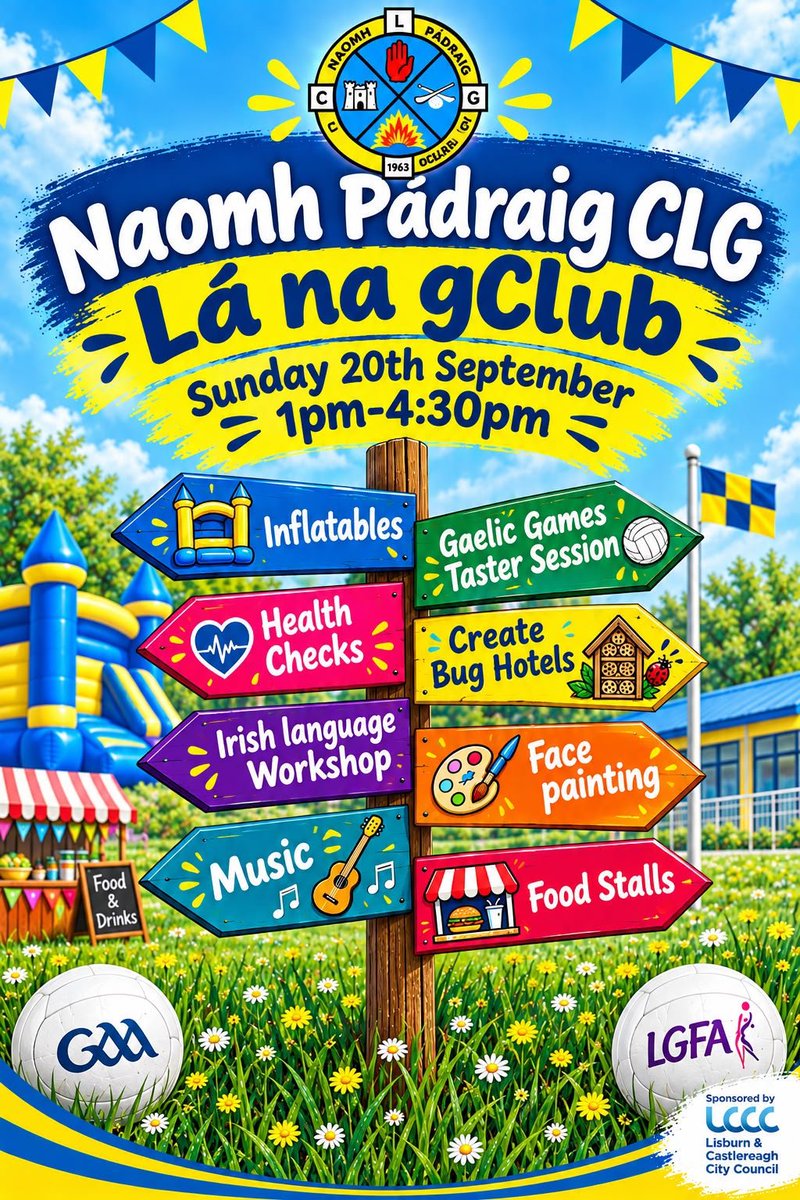 StPatricksGAC's tweet photo. 💙💛 It’s Club Day TODAY! 💙💛

We’re looking forward to seeing you at Naomh Pádraig CLG for a fantastic afternoon of fun, games, music, food and community spirit! 🎉⚽🎨🎶

Bring along your family and friends! https://t.co/UcBRXGAmK3
