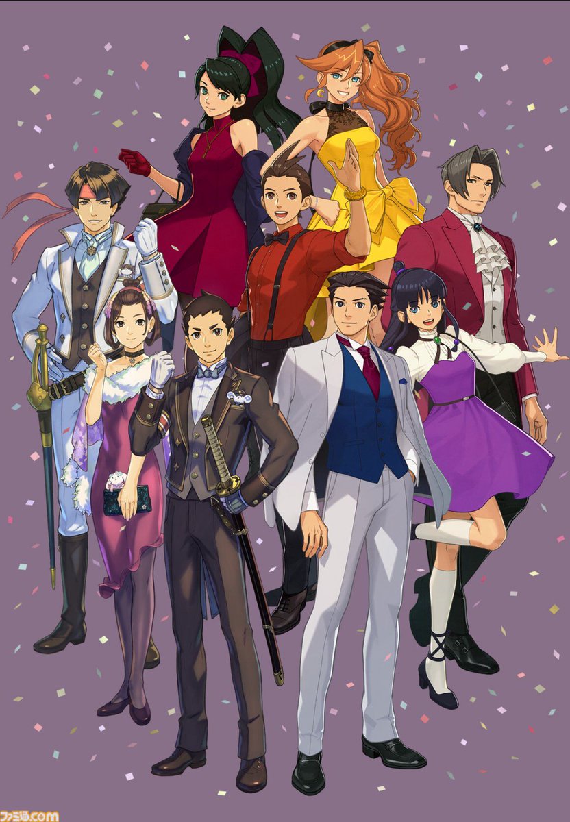 famitsu's tweet photo. 今年、シリーズ25周年を迎える『逆転裁判』シリーズ。成歩堂龍一、御剣怜侍、王泥喜法介ら9名の描き下ろしイラストが公開
https://t.co/U2amTOfV93

『逆転裁判123 成歩堂セレクション』の全世界販売本数が500万本を突破したことも報告。 https://t.co/Pe2V7Yhinv