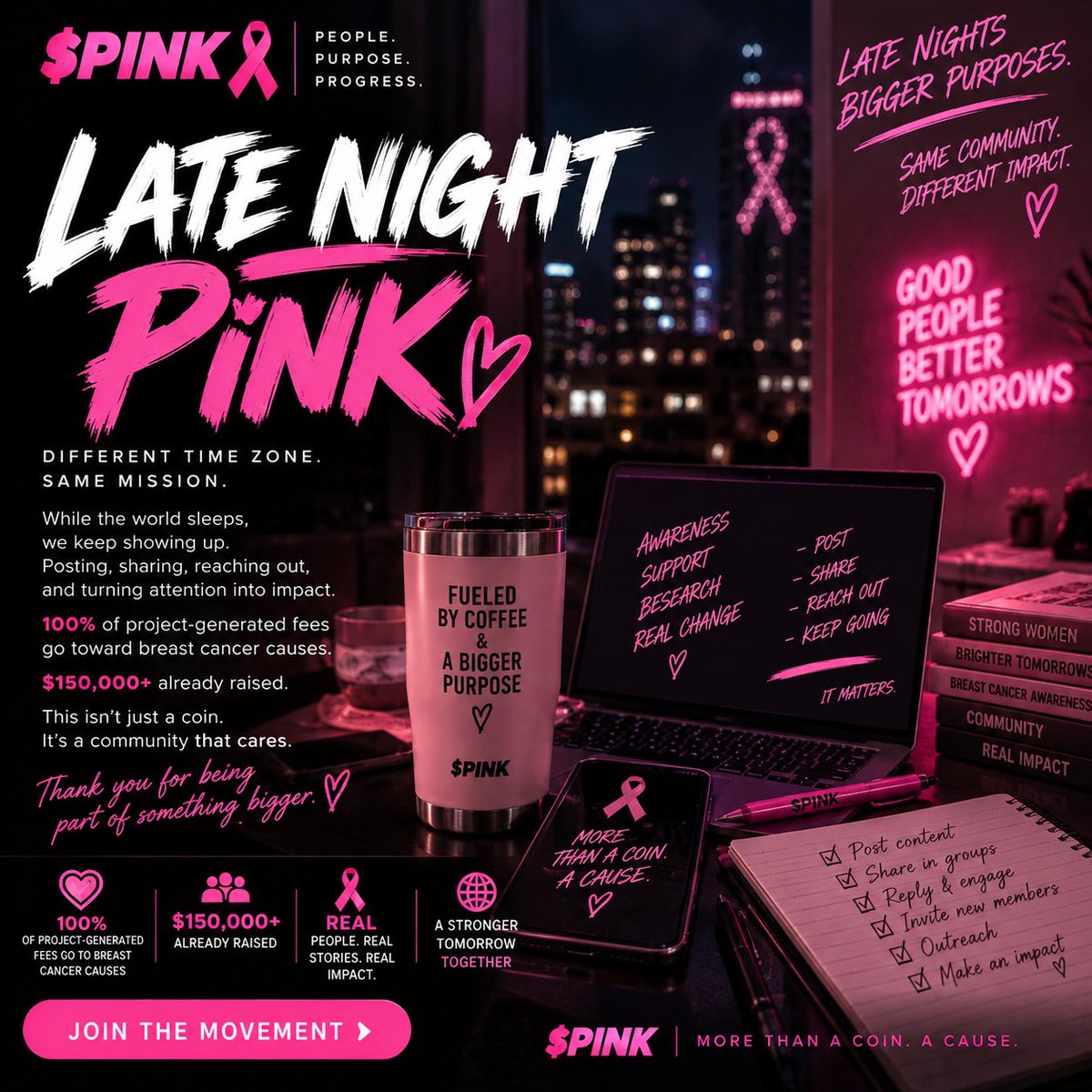 ELJEFEBULL's tweet photo. Late night. Same mission. 🎀

While most people are winding down, the $PINK community is still building, posting, reaching out, and spreading the story.

100% of project-generated fees go toward breast cancer causes.
$150K+ already raised.

This isn’t about being loud for one day.

It’s about showing up every day.

Creators. Survivors. Foundations. Media. Community.

One conversation at a time, we keep growing the movement.

More than a coin. A cause.

CA: AVBN6kXdaw27ySuvMevKYzNTL8d39b7sGQFDCmsvpump

Telegram: https://t.co/WsP0bx72Gv
Discord: https://t.co/48AAw8O4uB

#PINK #BreastCancerAwareness #CryptoForGood #Solana