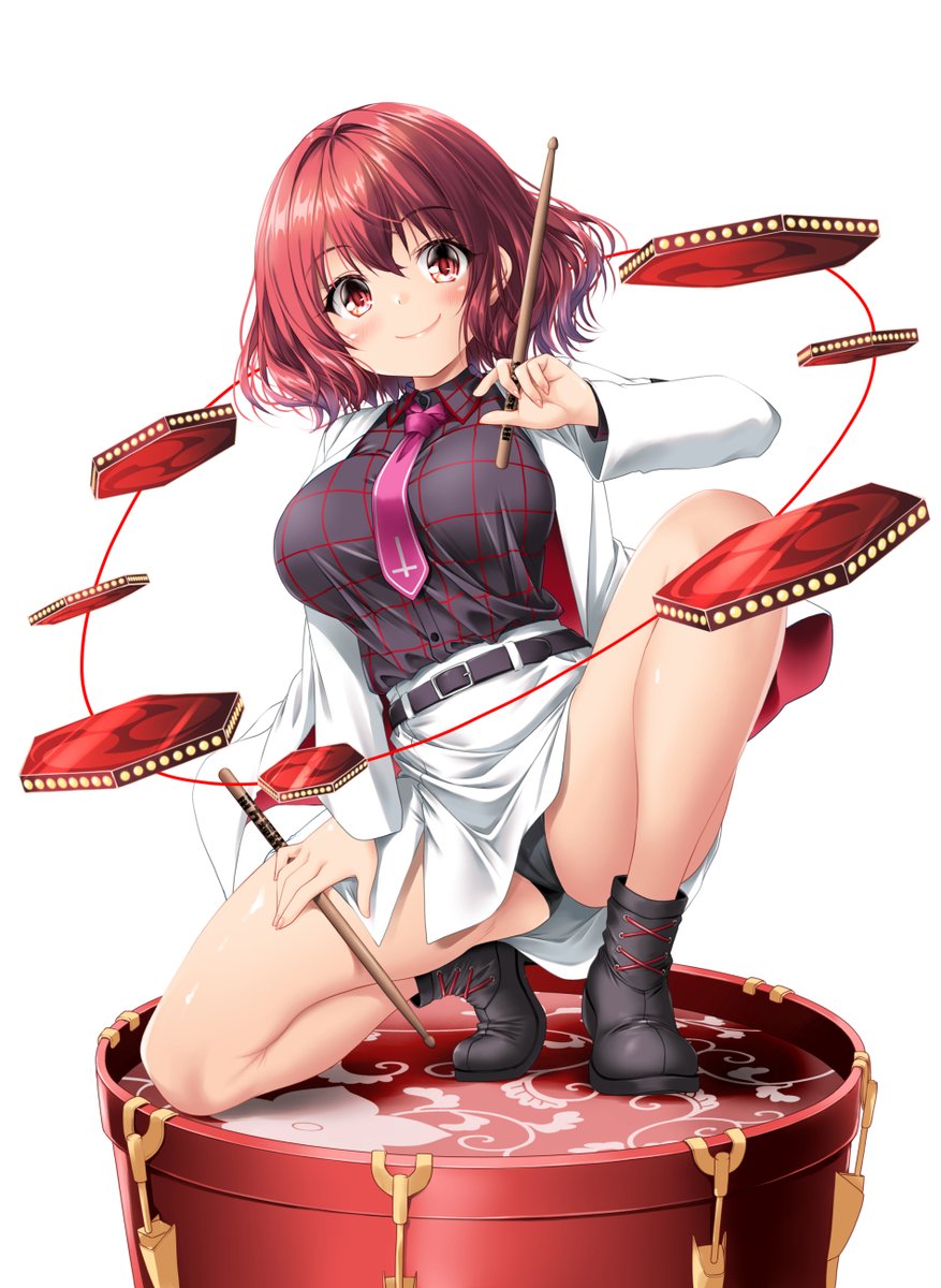tomoe_kamiya's tweet photo. #東方Project
東方針輝城のEXボス堀川雷鼓さん、BGMの太鼓パート好き
で、久しぶりに地霊殿やってみたんだけどノーマルお燐で終わった腕がめっちゃなまってるぁ！

お願いだからラフとかよりもちゃんと描いた絵のびてー！・・だけどおっぺぇ比較絵が伸びるのは仕方がない、なぜならおっぺぇだから。

■FANBOXに脱げ差分とか色々。