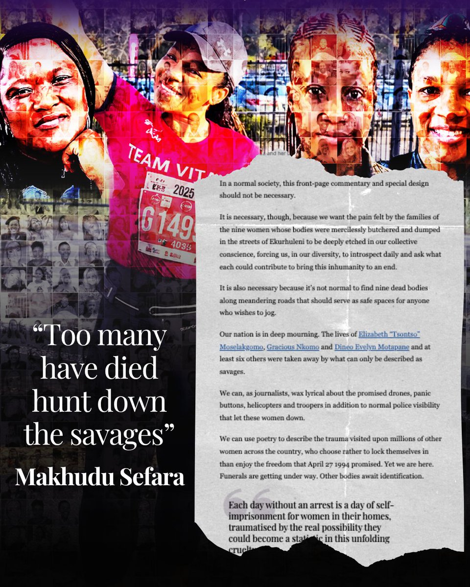 SundayTimesZA's tweet photo. We can use poetry to describe the trauma visited upon millions of other women across the country, who choose rather to lock themselves in than enjoy the freedom that April 27 1994 promised. Yet we are here. Funerals are getting underway. Other bodies await identification, writes @Sefara_Mak.
https://t.co/Qiht4eID8H