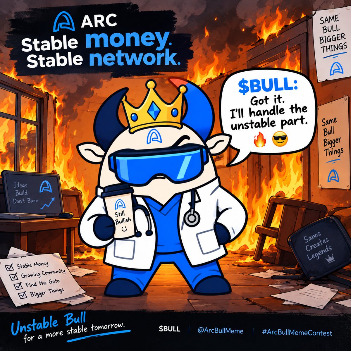 Deolaverse's tweet photo. ARC said build something bigger.

$BULL didn’t just listen… bro took it personally. 🐂🚀🌕

From the gate to the moon, the Bull is ready for the next chapter.

Stable money. Unstable bull.
@ArcBullMeme 

$BULL  #ArcBullMemeContest 
#BULL https://t.co/BgolZ5uUyI