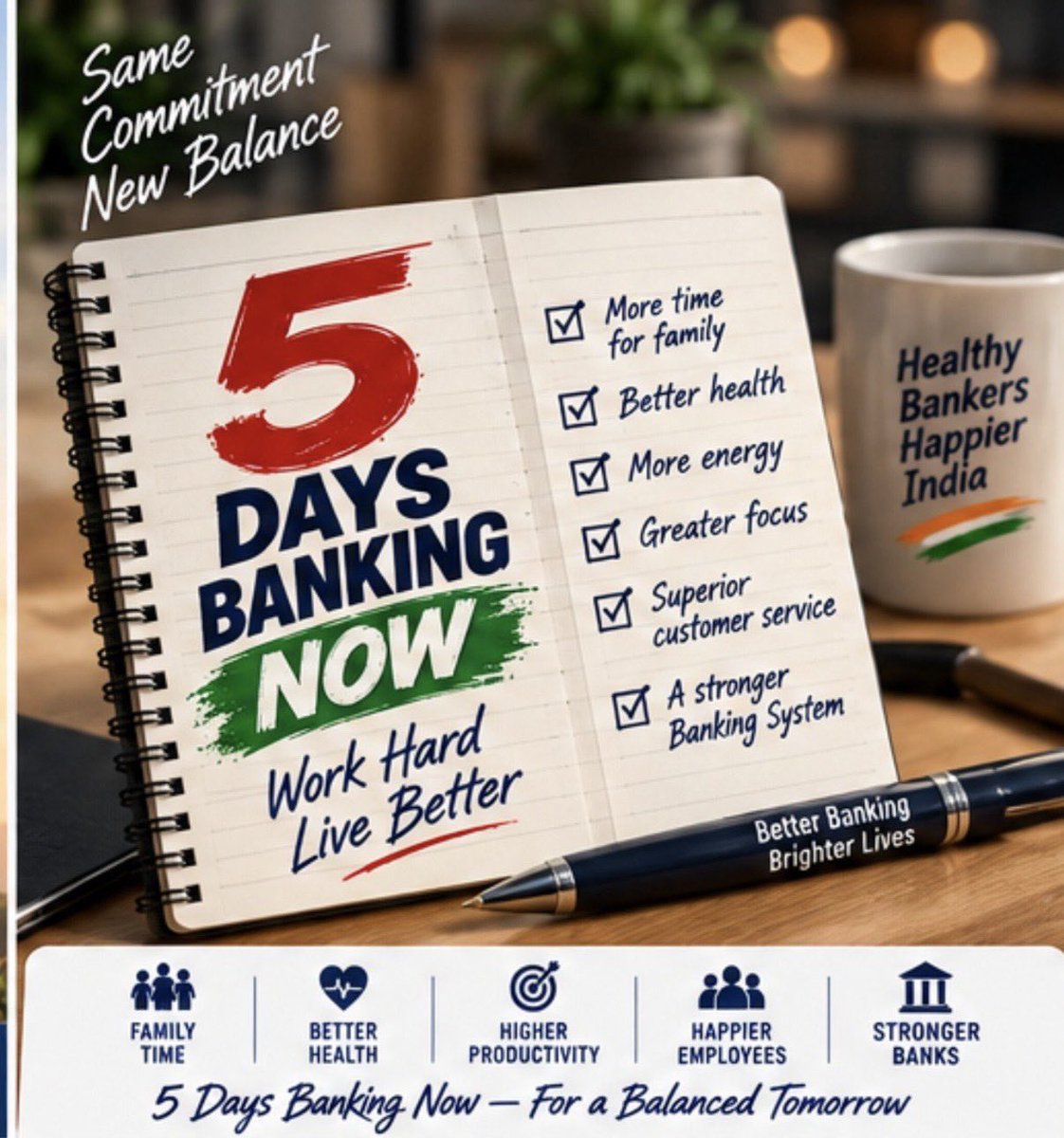 PUSHKARPANDEY27's tweet photo. Behind every banker is a family waiting for time, attention and presence.

Two days of weekly rest can mean more time with parents, children and loved ones.

Let bankers have a life beyond the branch.

#5DayBankingNow
@CBOAofficial @UFBUIndia @aiboc_in @FinMinIndia @DFS_India https://t.co/V2AsCAJeCE