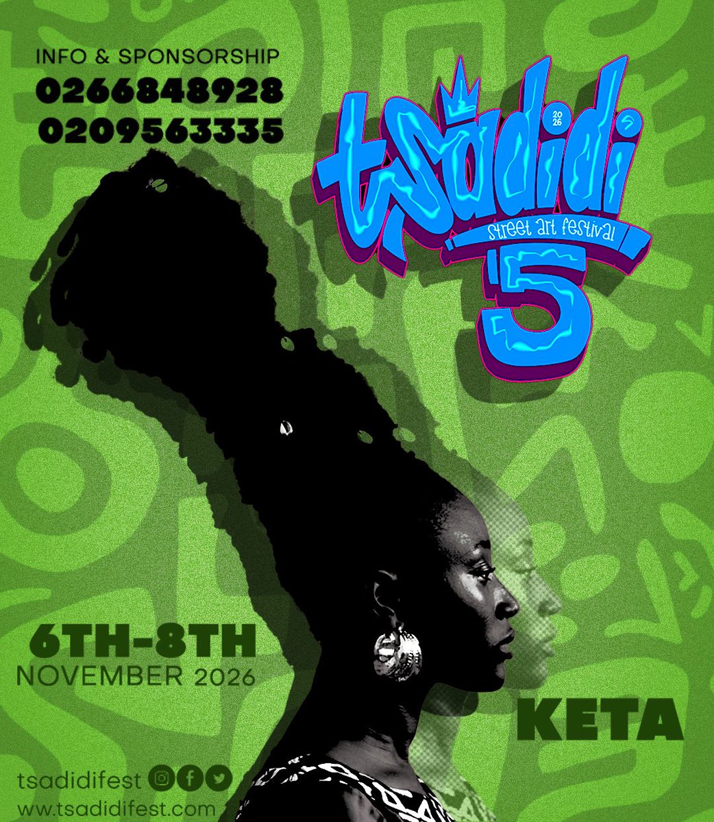 glennsamm's tweet photo. Tsadidi Street Art Festival is 5 and returning to Keta this November. 

📍 Keta
📅 Nov 6th–8th, 2026
📞 Info &amp; Sponsorship: 0266848928 / 0209563335

#Tsadidi5 #TsadidiFest #StreetArtGhana #Keta https://t.co/yEXsWxdRGM