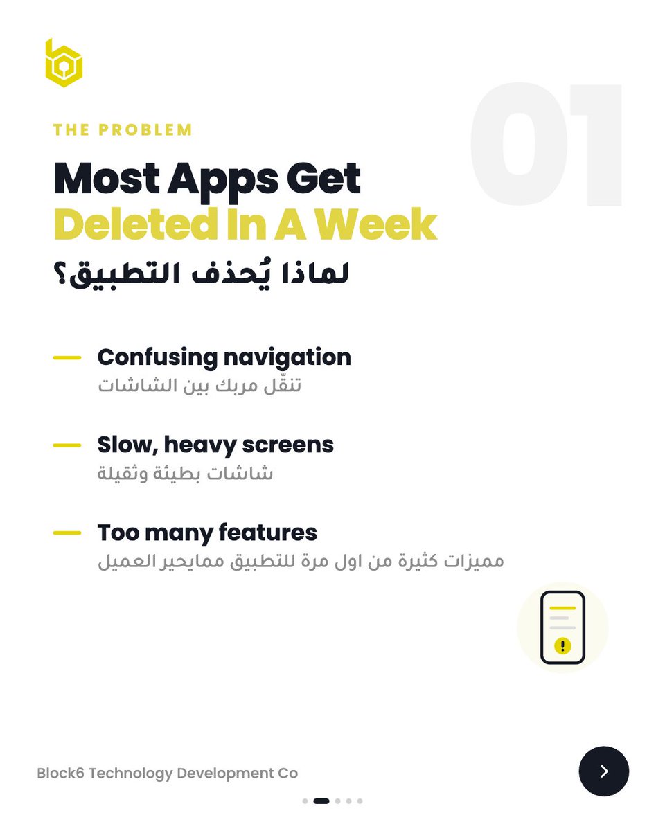 BlockZ_ventures's tweet photo. معظم الاشخاص عندما ينزلون تطبيق من الاب ستور يعطون التطبيقات فرصة واحدة فقط، ثم تحذف.
وجمعنا معظم الاسباب والي نحن في بلوك ستة ننصح دائما عملائنا بتجنبها لنعمل على صنع تطبيقات باعلى المعايير الجودة https://t.co/1Eo7Fqfnex