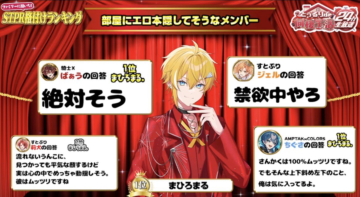 luv_mh_'s tweet photo. 【とぅるりぷ STPR格付けランキング 
                          － まひろまる。編 －】

先輩からのイメージおもろすぎるｗｗｗ

#とぅるりぷ同棲生活２４時間 https://t.co/H34XCWp6Tm