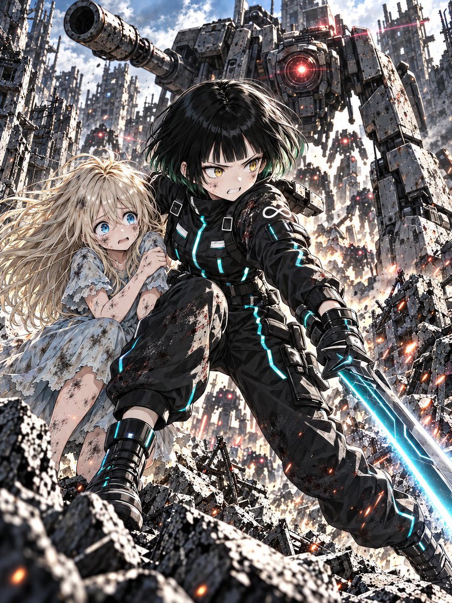 satoshiki5's tweet photo. 【CODE:RIXIA 荒廃都市の迷い子】
4話:信頼
RIXIA基地へ戻り、応援要請を済ませたスズは、ひと足先に少人数で再び2100年の地球へ向かうことになった。地球へ到着し、やっとの思いで少女と接触することが叶ったがーー
#CODE_RIXIA #AI漫画 https://t.co/GVnZfeg0WH