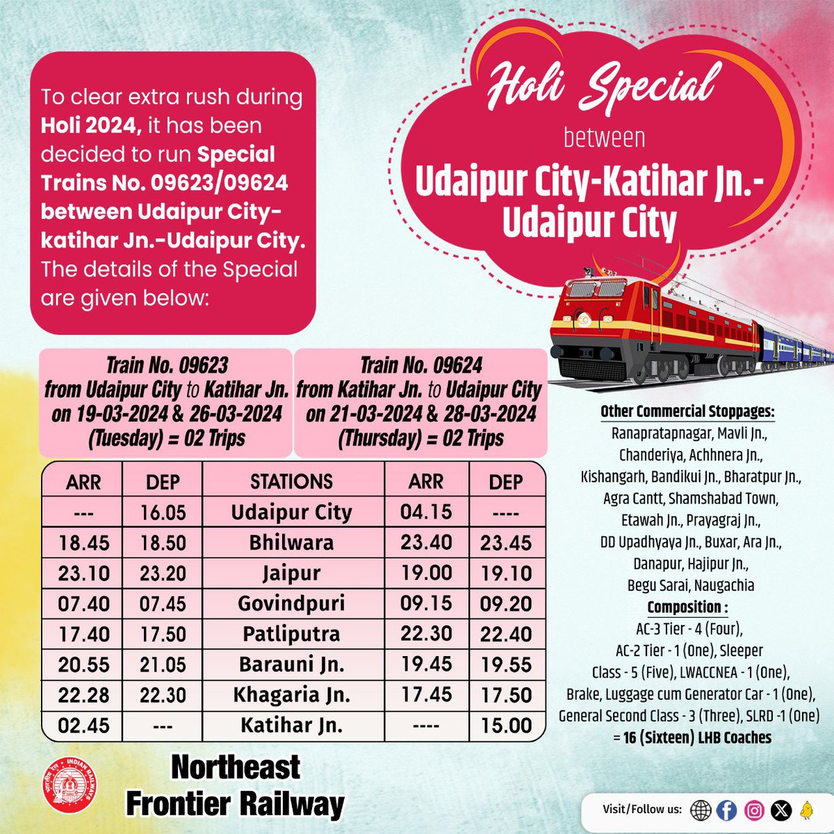 Katihar_rail's tweet photo. Respected Sir, @DrmAjmer ,@GMNWRailway , @gm_nfr , @drm_kir @AshwiniVaishnaw , @RailMinIndia

View of the imminent festive rush for Durga Puja, Diwali, and Chhath Puja, I kindly urge the authorities to resume special train operations connecting Udaipur City to Katihar, Jogbani, and New Jalpaiguri. At present, regular express trains on this corridor are overwhelmed, displaying exceptionally long waiting lists.
@BiharRailUsers @RailNf @NWRailways