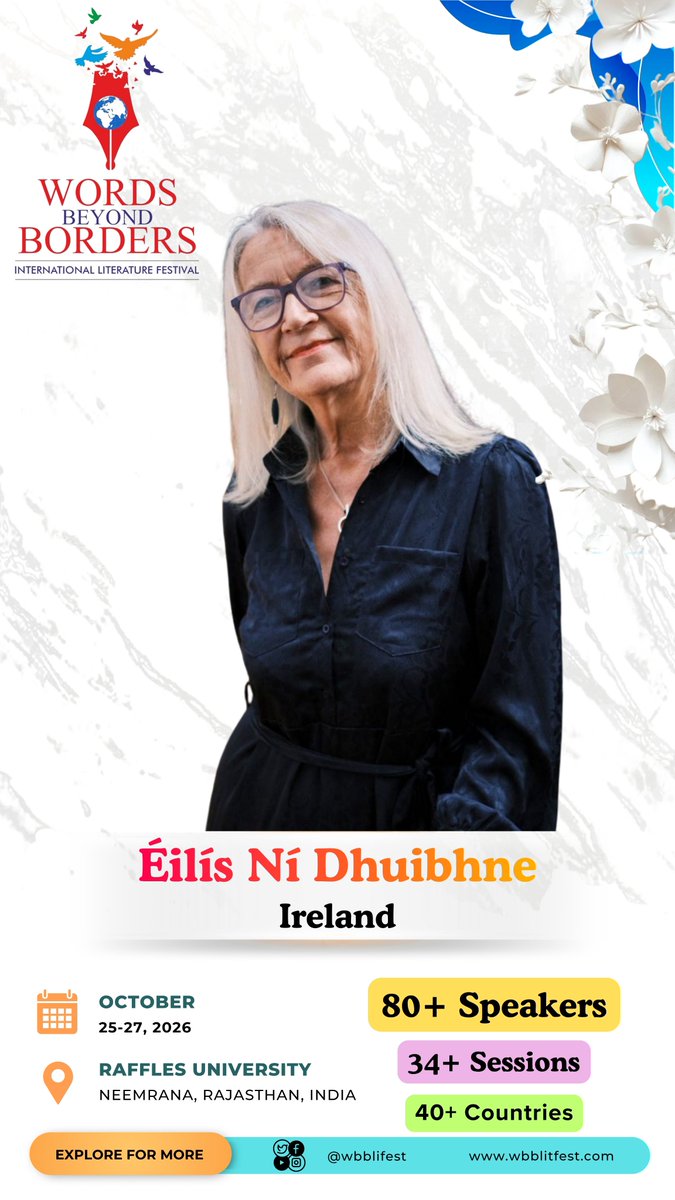 WBBLITFEST's tweet photo. #WBBlitFest Speaker Spotlight | Éilís Ní Dhuibhne
We are delighted to welcome #ÉilísNíDhuibhne , one of Ireland’s most distinguished and versatile literary voices, to WBBlitFest 2026.
📍 Raffles University, Neemrana, Rajasthan, India
📅 25–27 October 2026
#IrishLiterature https://t.co/wOk5SewJfR