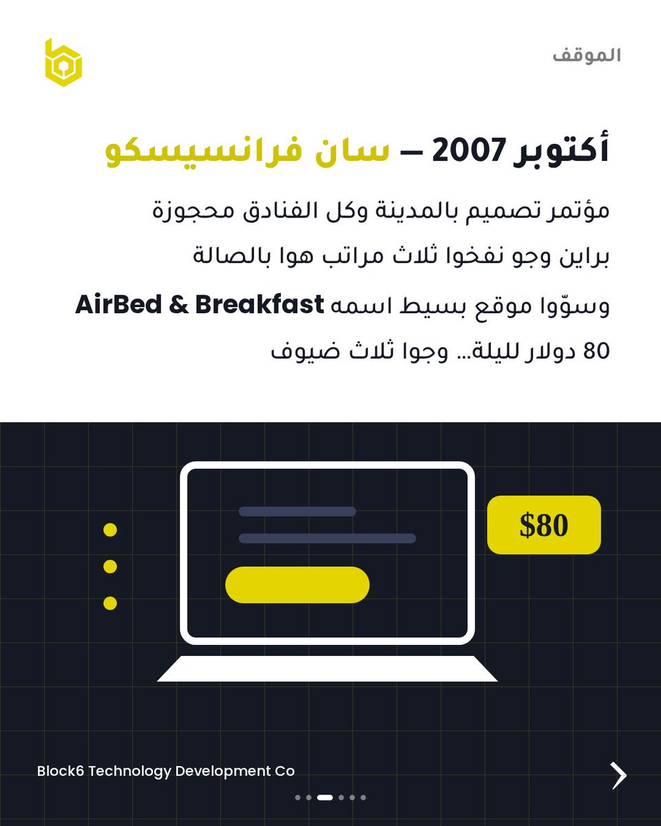 BlockZ_ventures's tweet photo. سنة 2007، اثنين مصممين في سان فرانسيسكو ما قدروا يدفعون إيجار شقتهم.
صار في مؤتمر تصميم بالمدينة وكل الفنادق محجوزة… فنفخوا ثلاث مراتب هوا في الصالة وسوّوا موقع بسيط.
من 80 دولار لليلة، إلى شركة إيراداتها تجاوزت 12 مليار دولار.
هذي قصة التطبيق الشهير Airbnb 🏠
الفكرة ما كانت جديدة تأجير البيوت موجود من زمان. 
اللي فرق هو التنفيذ: الثقة، والتجربة، والتفاصيل الصغيرة اللي أحد ما انتبه لها.
