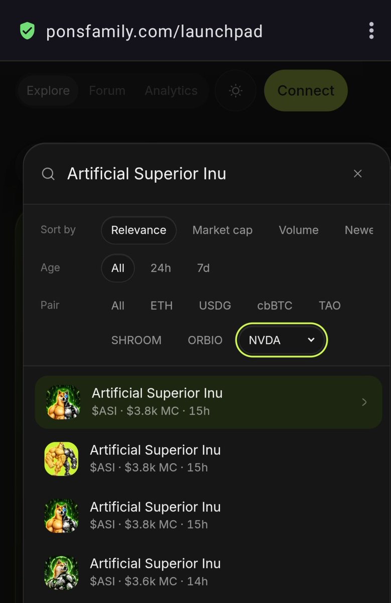 DogeCars's tweet photo. @Pumpfun @miragemunny @a1lon9 @Pumpfun

Just like on Pons Family  where you can easily search for every coin paired with the same token, how can we do this on https://t.co/9iK26NEEvX ? Or when will this option become available ?

How can I search for coins paired with NVDA on https://t.co/9iK26NEEvX https://t.co/eWdvsp0Jb8