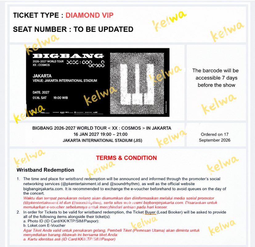 piwaahae's tweet photo. want to sell
BIGBANG <XX: COSMOS> IN JAKARTA

🎫Diamond VIP (2tix) - Member Presale
🎫Gold VIP  (2tix) - Member Presale
🎫Cat 1B (2tix) - Member Presale
🎫Cat 2 (2tix) - Member Presale
🎫Cat 3 (2tix) - Member Presale 

✅️Trusted
✅️Diurus sampai fisik
✅️Grup ticketing

rts: upgrade seats

🔖wts wtb konser jkt bigbang gd gdragon daesung taeyang