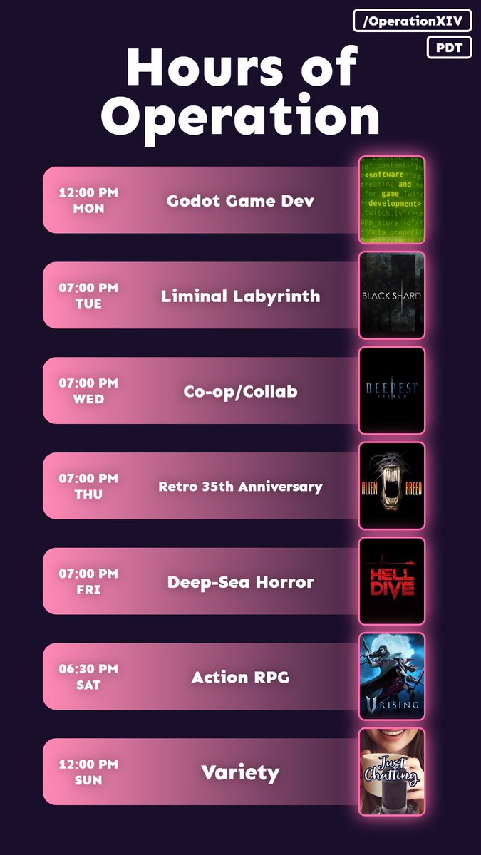 XIVYTV's tweet photo. A stream every day of the week? Yes! We're going full time, baby! #operationxiv #twitch https://t.co/hyt1Pg7NYv