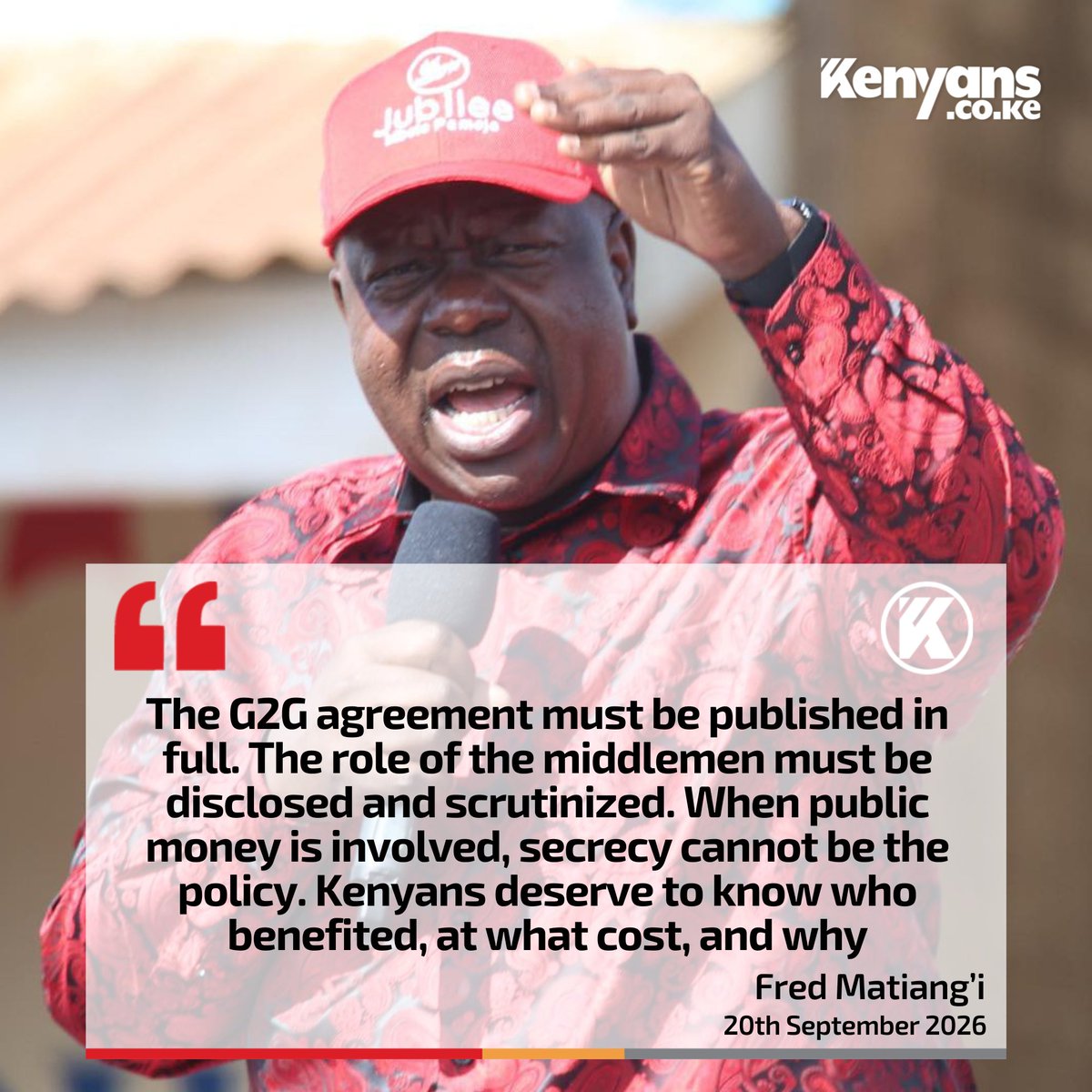 Kenyans's tweet photo. The G2G agreement must be published in full. The role of the middlemen must be disclosed and scrutinized - Fred Matiang'i https://t.co/9W4Mv9dqYt