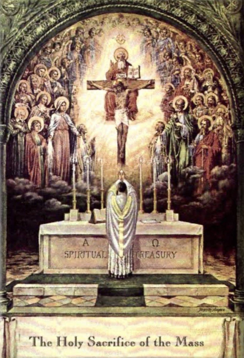 Burgess7281975's tweet photo. I unite myself with every Mass which at this time is being offered throughout the world. I place them in the hands of Mary, the Mediatrix of all grace, that she may obtain by this presentation of the Blood of Christ to the most Holy Trinity, the deliverance of souls from purgatory, relief tor the sick and dying, the conversion of infidels and sinners, and the perseverance of all the faithful.

Amen